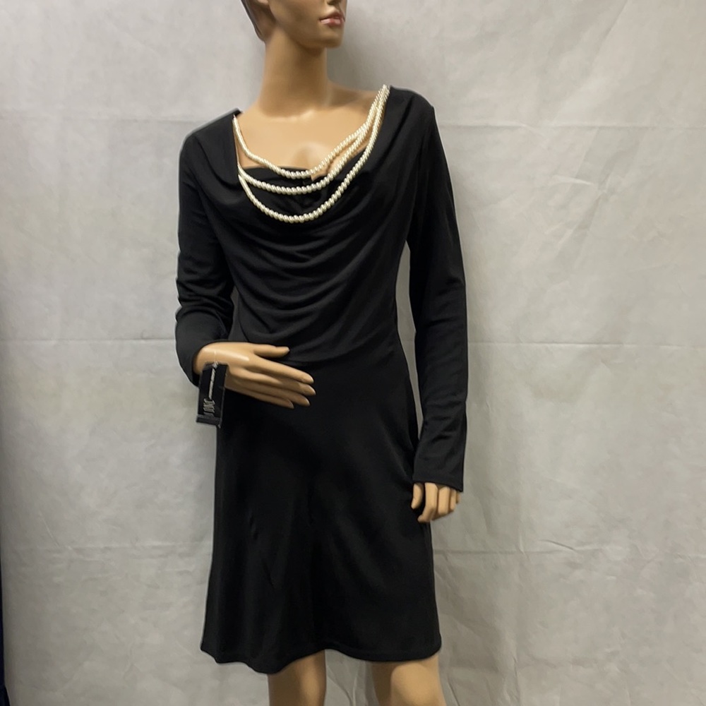 INC International Concepts Faux Pearl Long Sleeve Little Black Dress NWT